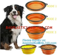 China Food Water Feeder Silicone Portable Folding collapsible dog bowl, pocket foldable silicone travel pet food dog bowl, bag supplier