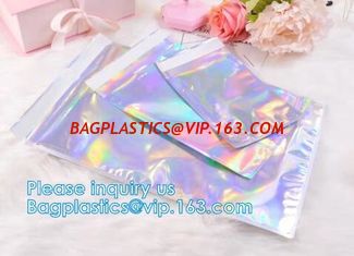China Bagease Holographic Shinny Mylar bags Eyelash Kit Cosmetic Packaging Bag self-adhesive bag laser hologram neon bags supplier