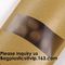Kraft Paper Bags, Zip Lock Stand-up Reusable Sealing Food Pouches with Transparent Window and Tear Notch for Storing ,Co supplier